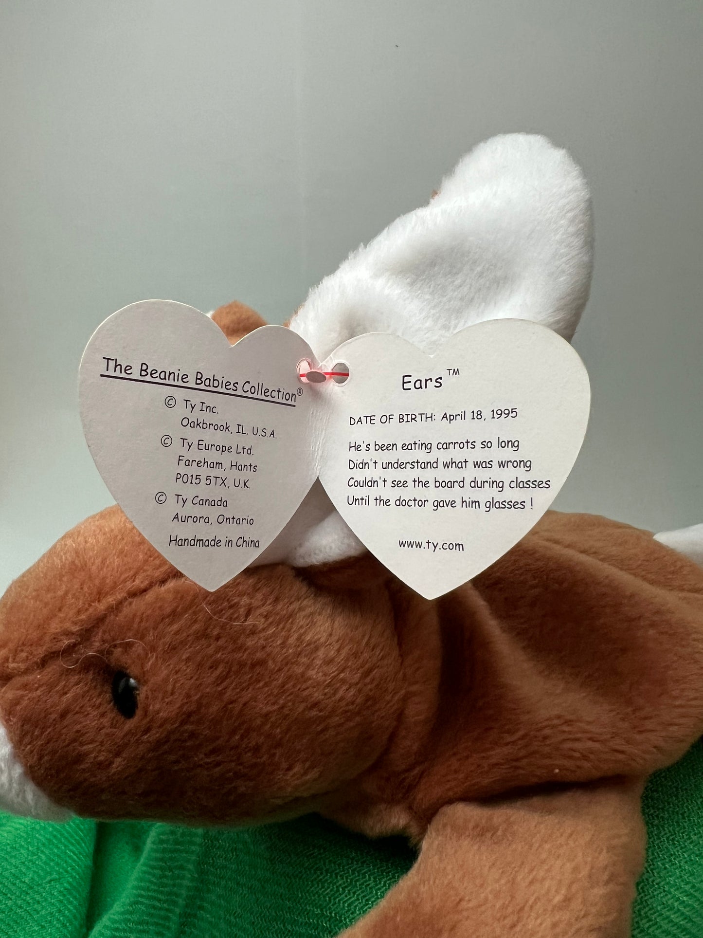 TY Beanie Baby EARS the Bunny Rabbit PVC 1995 RARE w/ Tag Errors Retired